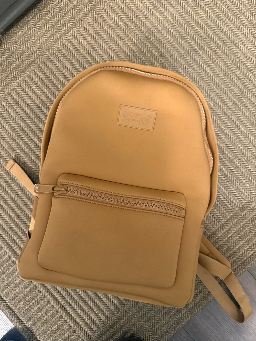 Dagne Dover Tan Backpack with Front Zip Pocket